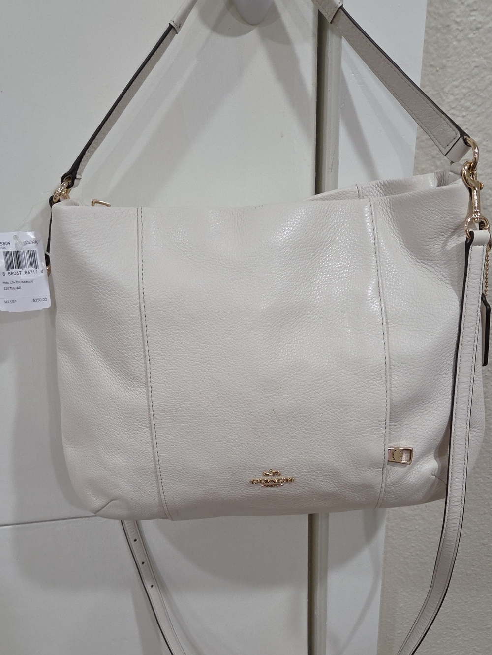 Coach Isabelle Pebbled Leather Shoulder Bag in Off-White New With Tags